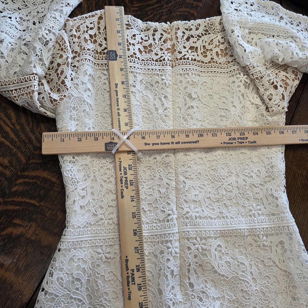 Lauren Ralph Lauren white lace tan underlay top bell-sleeve sheath dress Size 2 - Picture 9 of 13